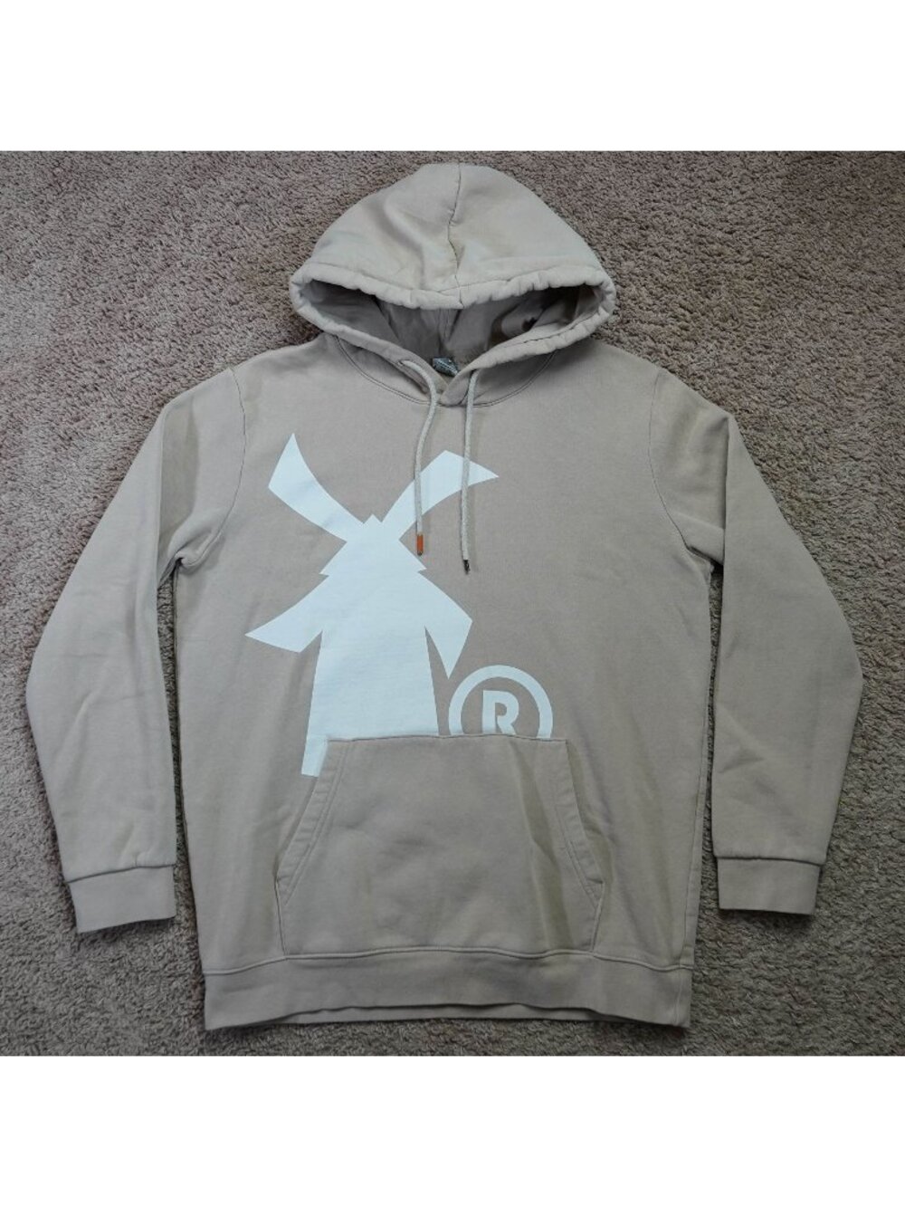 Dutch Bros Coffee Hoodie Mens L Tan Windmill Logo Pullover Sweatshirt Graphic